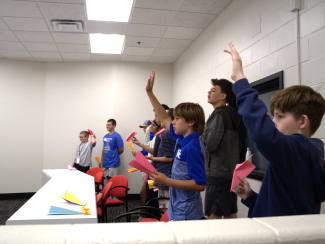 Campers in airplane session