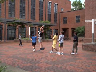 Campers playing football