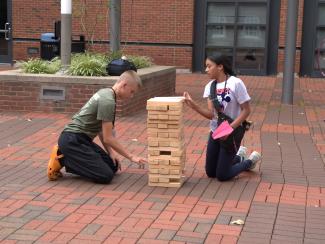 Campers playing in engineering courtyard