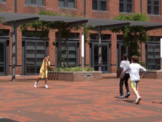 Campers playing in football