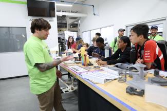 Campers talking to staff