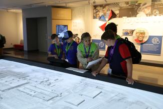 Campers looking at a map