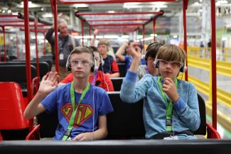Campers in a tram