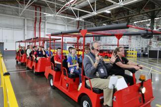 Campers in a tram