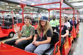 Campers in a tram