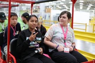Campers in a tram