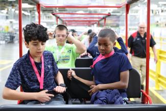 Campers in a tram